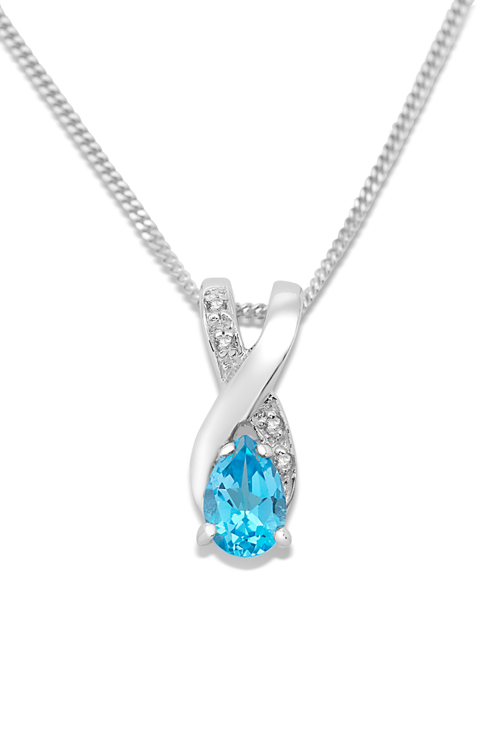 Miore Collana Oro Bianco 9Kt Topazio Blu