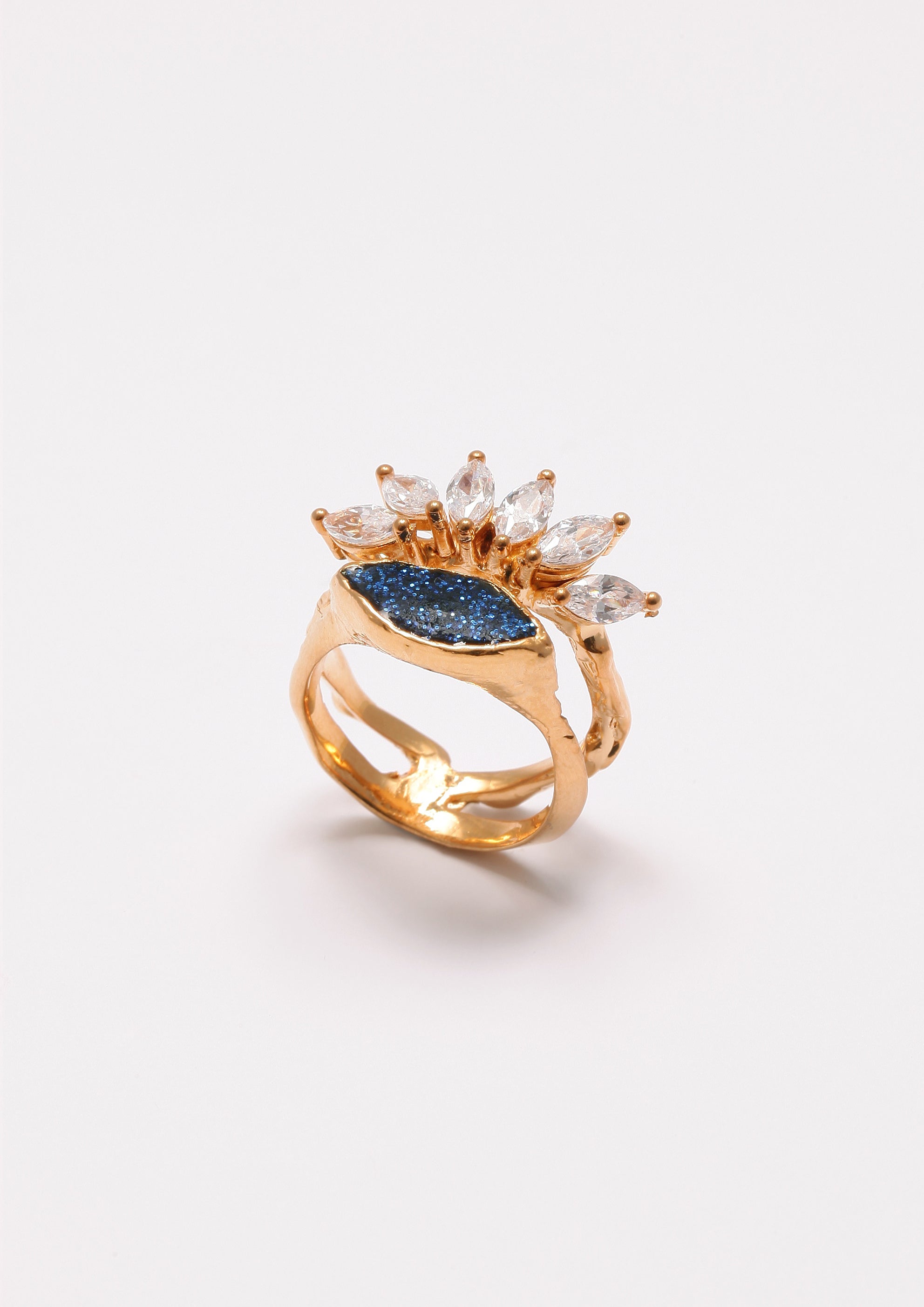 Voodoo Jewels Bold Shapes Blue Altea anello bronzo dorato blu