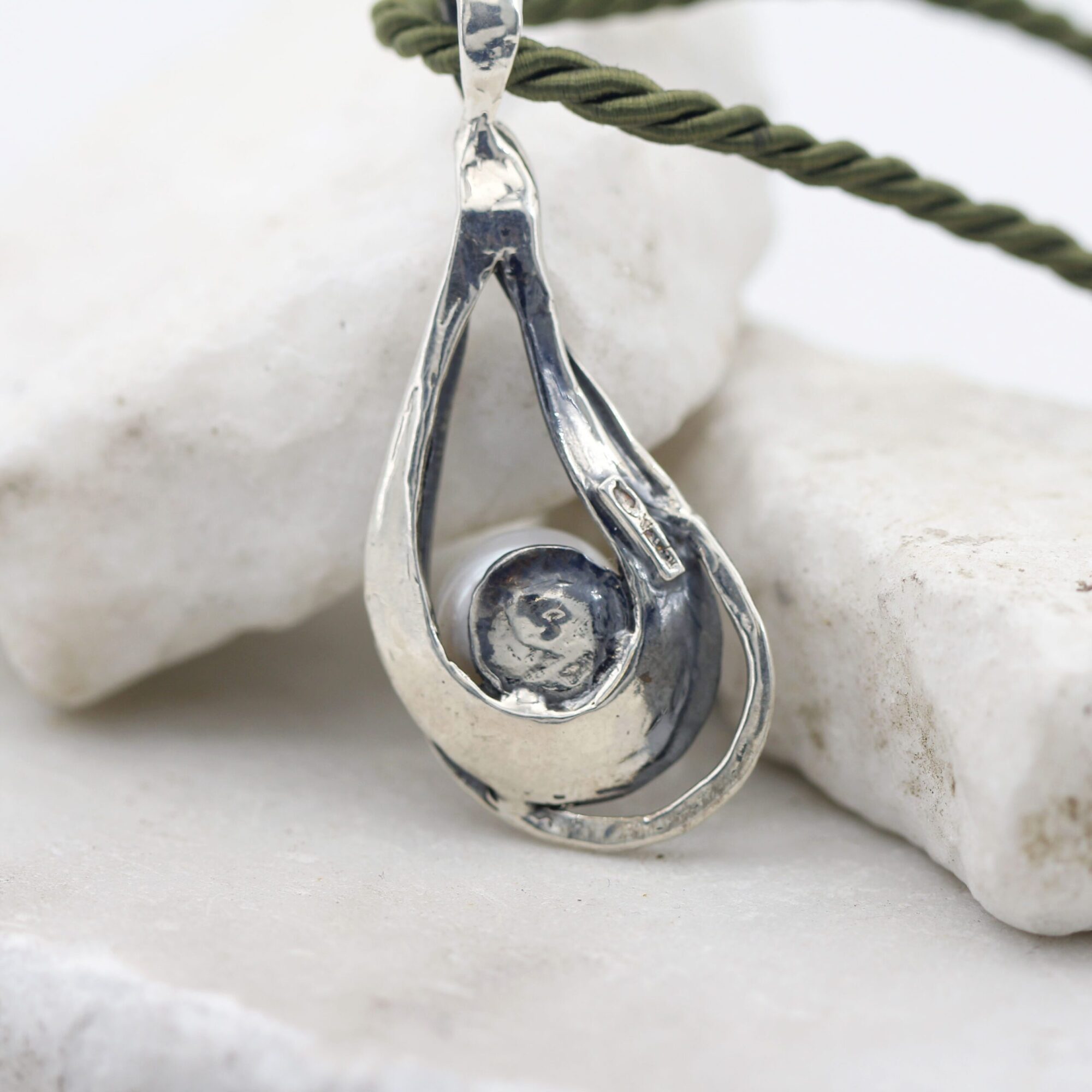 Anna Gioielli Pendenti collana perla argento corda verde