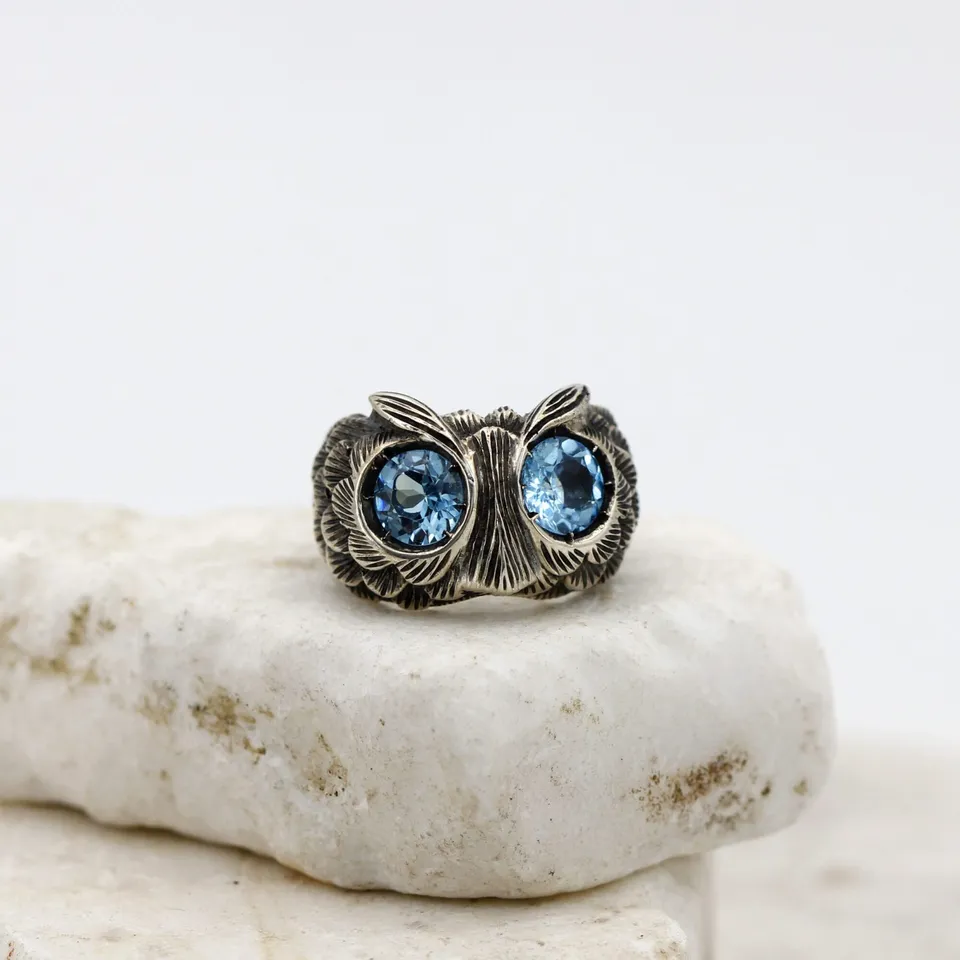 Anna Gioielli Anelli anello gufo argento topazio blu 12,2 g