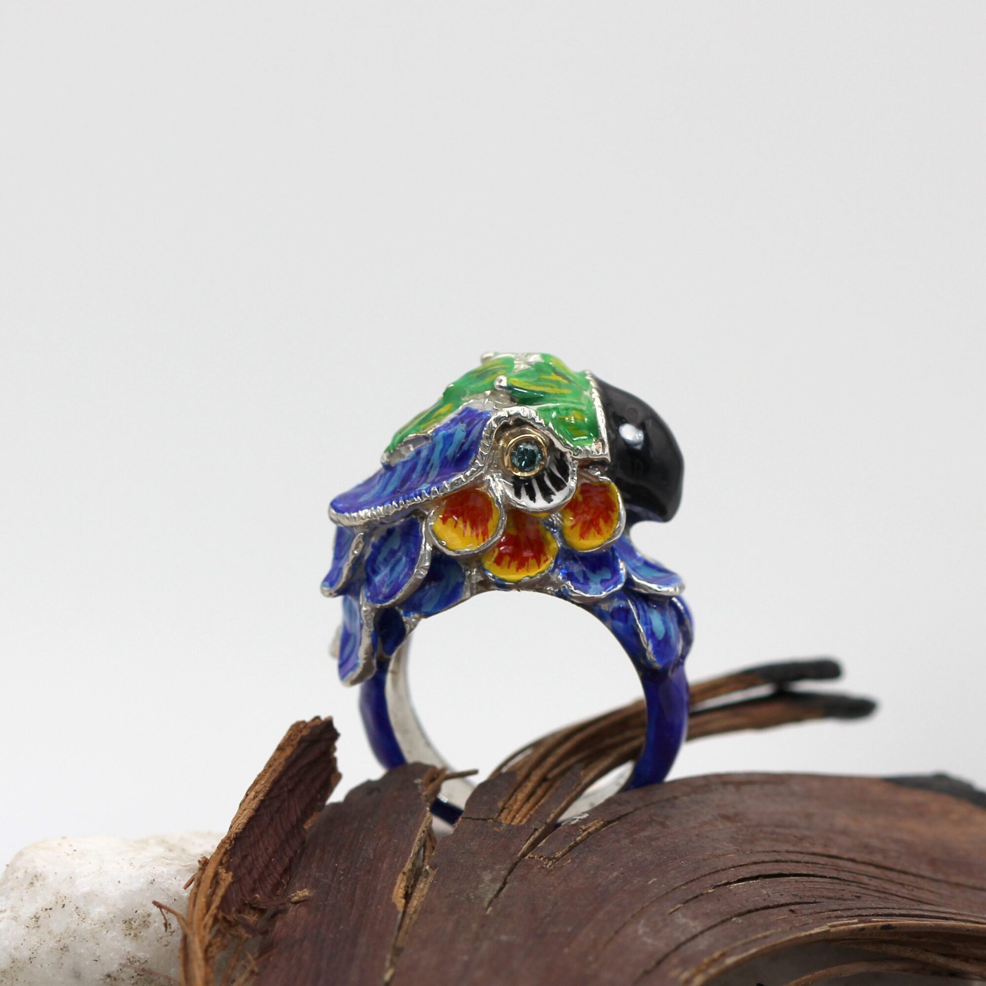Anna Gioielli Jolly Jewels Anello pappagallo argento oro diamanti blu