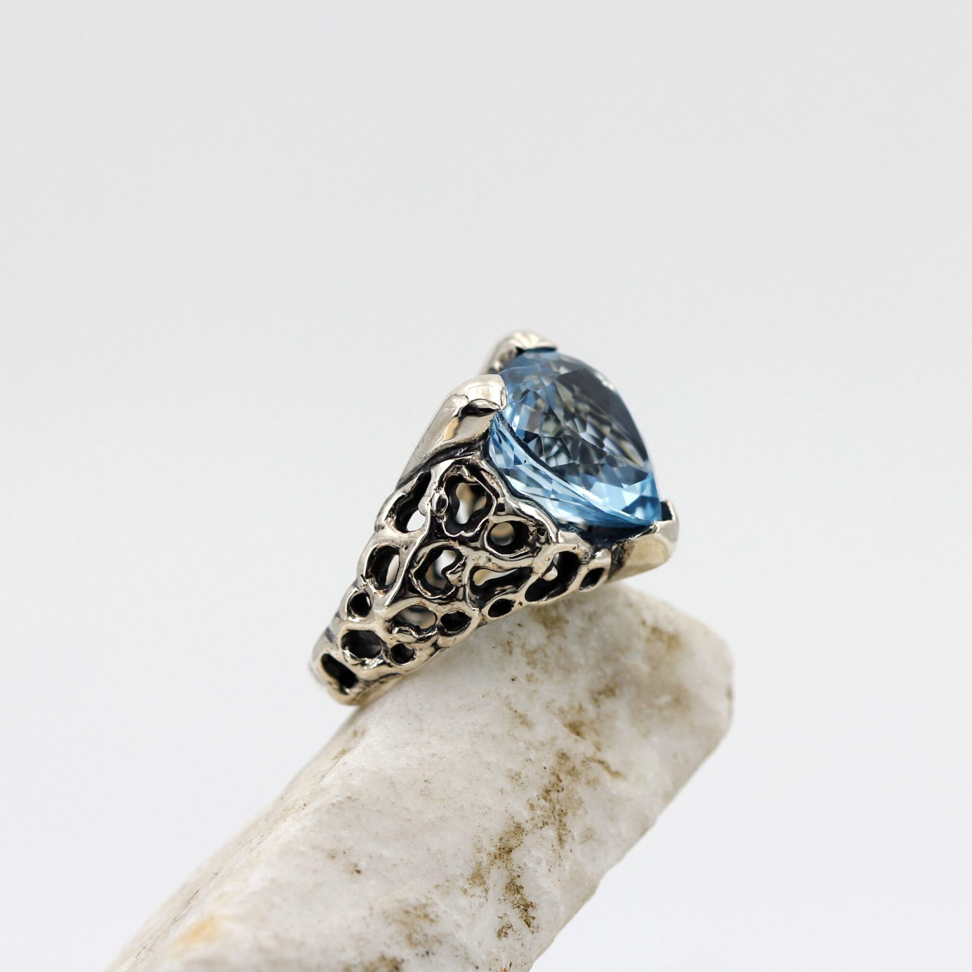 Anna Gioielli Marte Anello Argento Topazio Azzurro Cuore