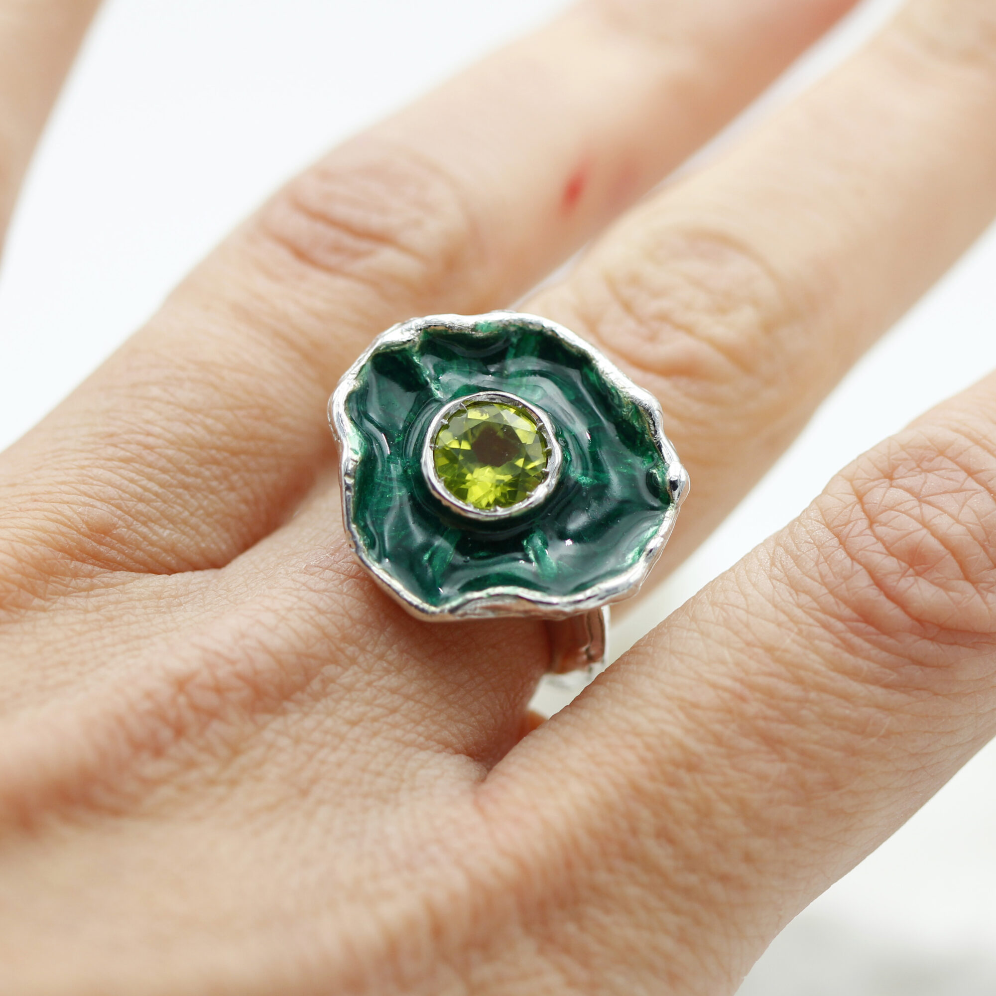 Anna Gioielli Winter Flower Anello Argento Peridoto Verde 21 mm