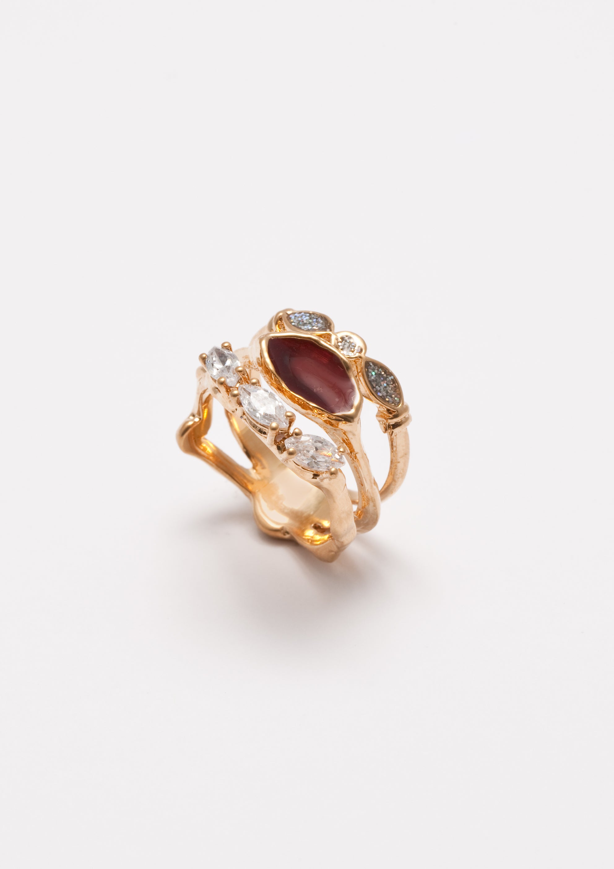 Voodoo Jewels Bold Shapes Clivia anello bronzo oro navette M