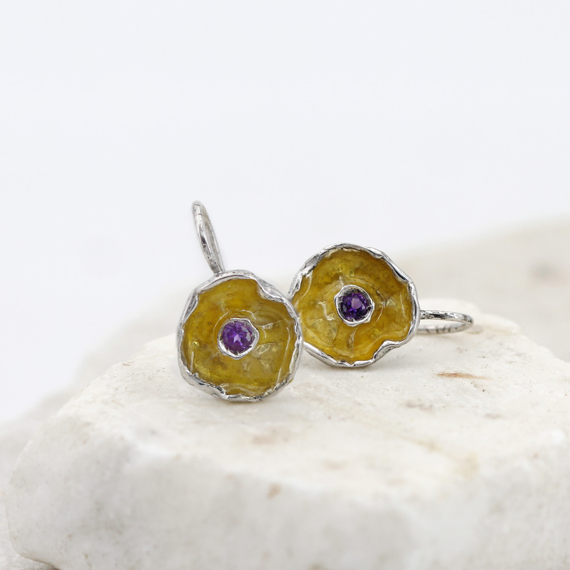 Anna Gioielli Winter Flower orecchini argento ametista giallo