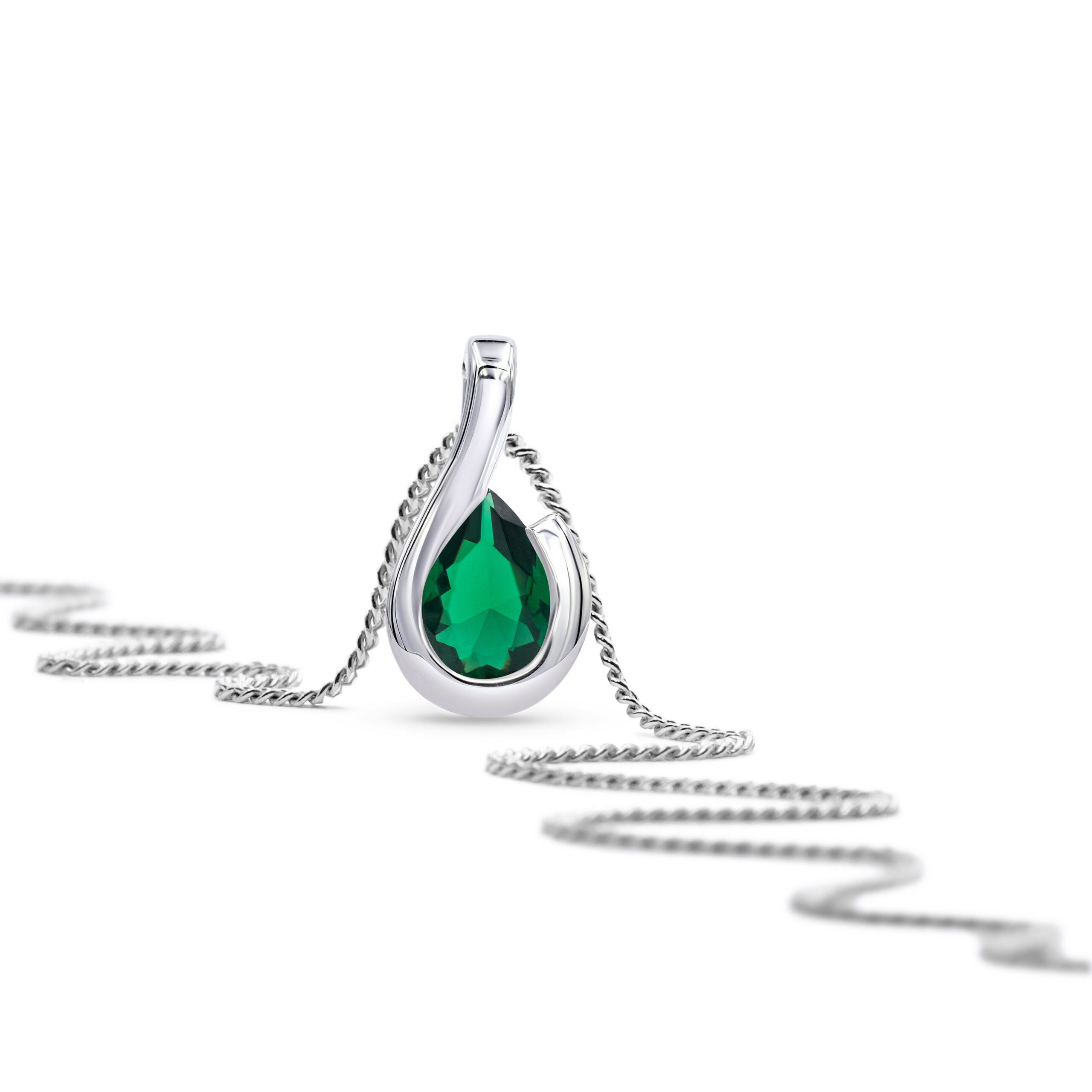 Miore Necklace Collana Oro Bianco 9Kt 375 con Smeraldo