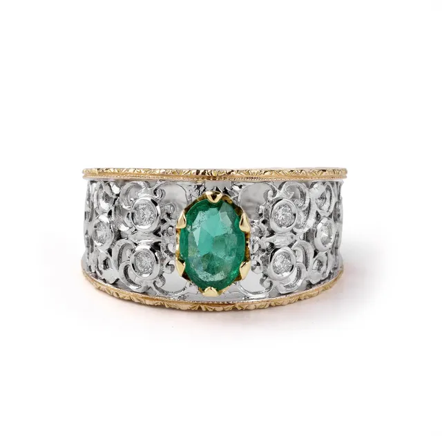 Noi Gioielli Firenze 1873 Ornato anello oro smeraldo diamanti