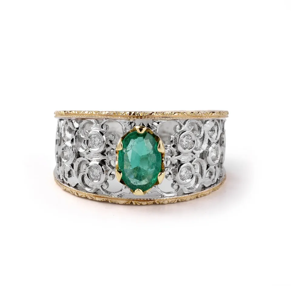 Noi Gioielli Firenze 1873 Ornato anello oro smeraldo diamanti