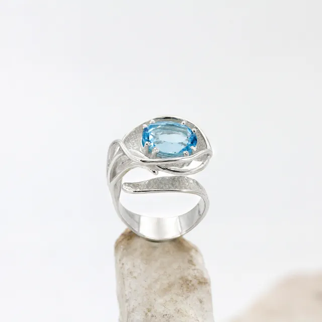 Anna Gioielli Anelli Anello Argento Topazio Azzurro Regolabile