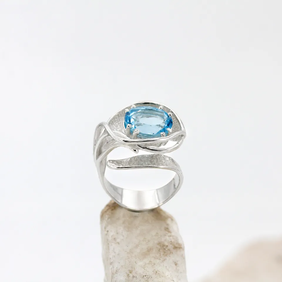 Anna Gioielli Anelli anello argento topazio blu 12x9 mm regolabile