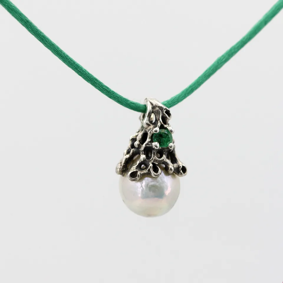 Anna Gioielli Collezione Marte pendente argento smeraldo perla 27 mm