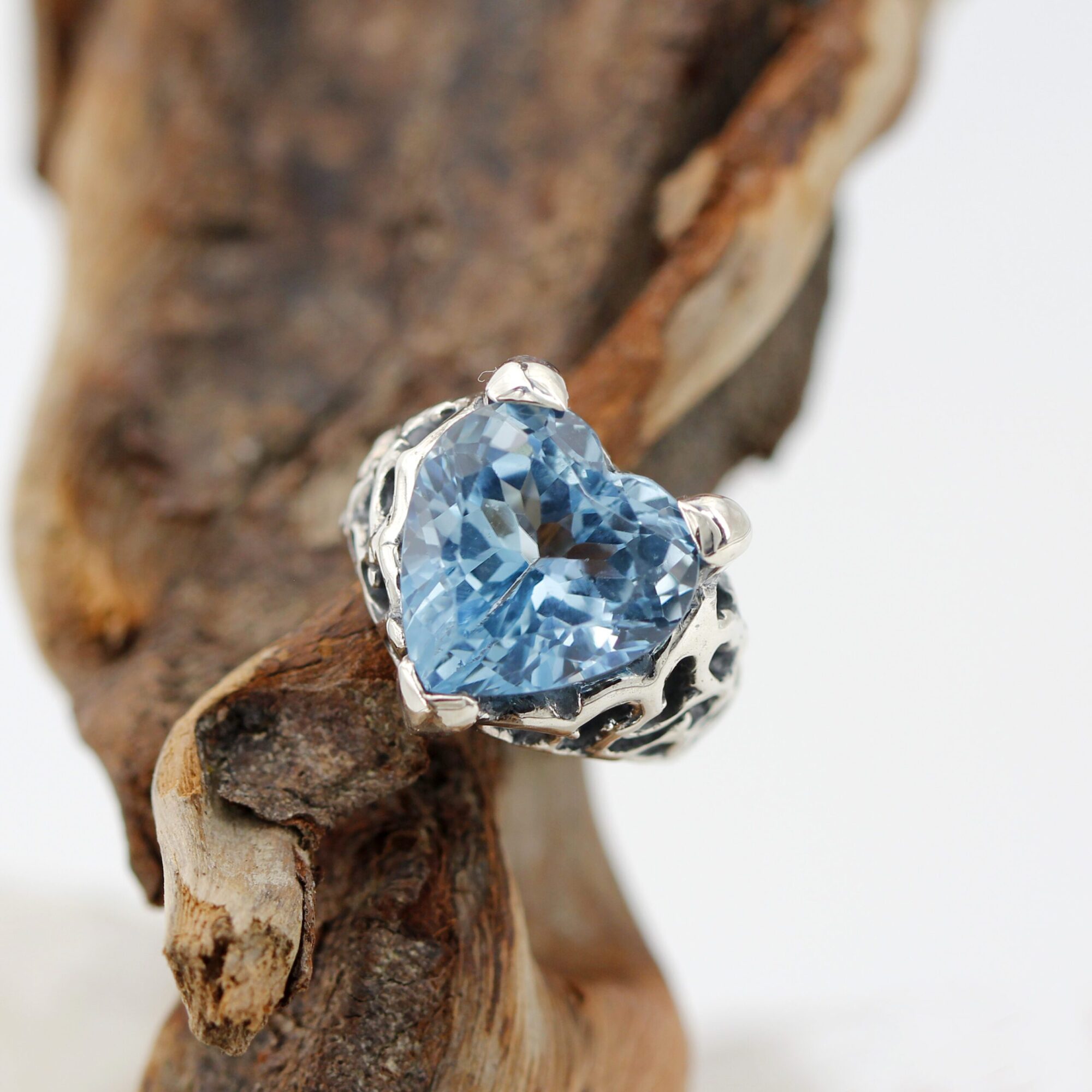 Anna Gioielli Marte Anello Argento Topazio Azzurro Cuore