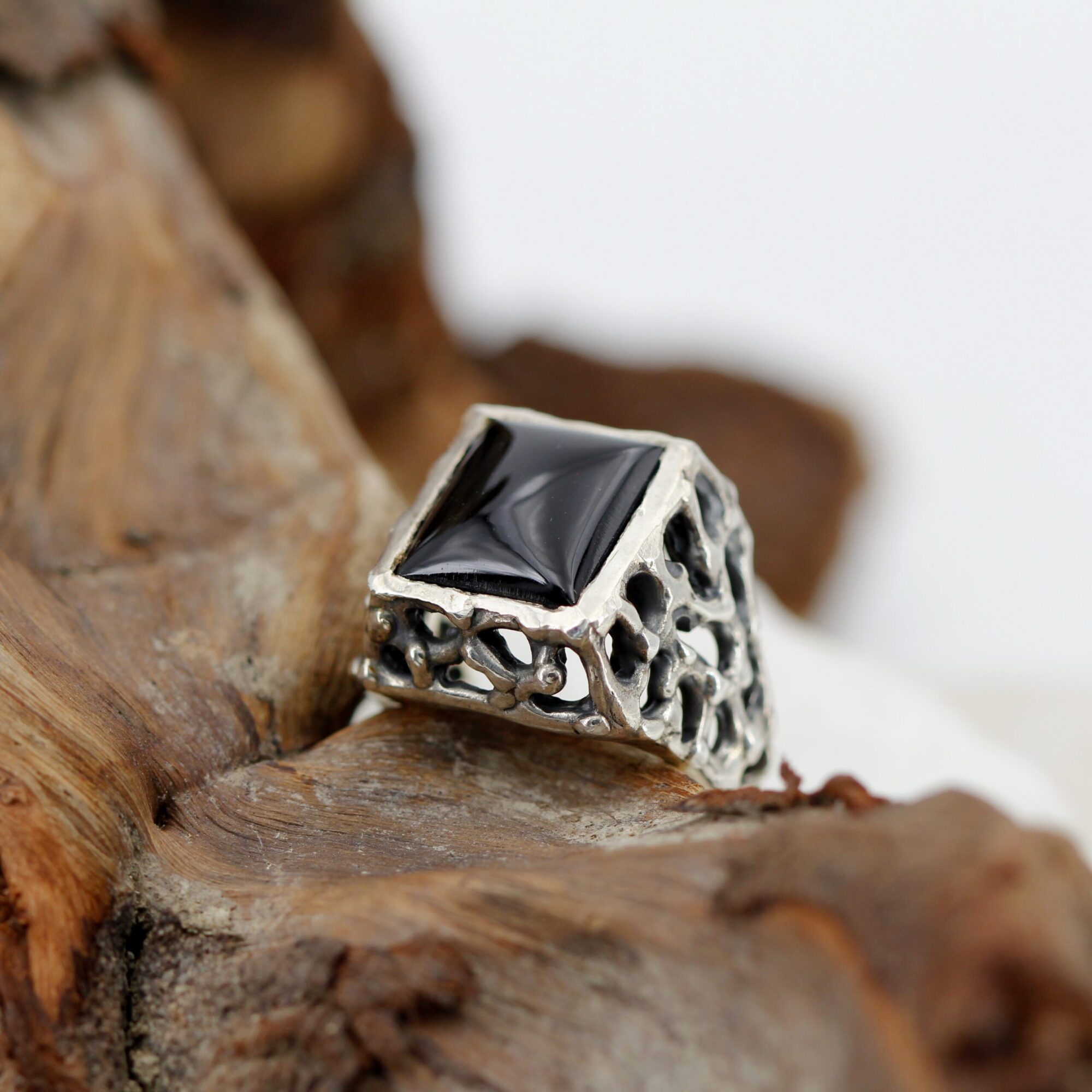 Anna Gioielli Marte anello argento onice nera 13x11,8 mm