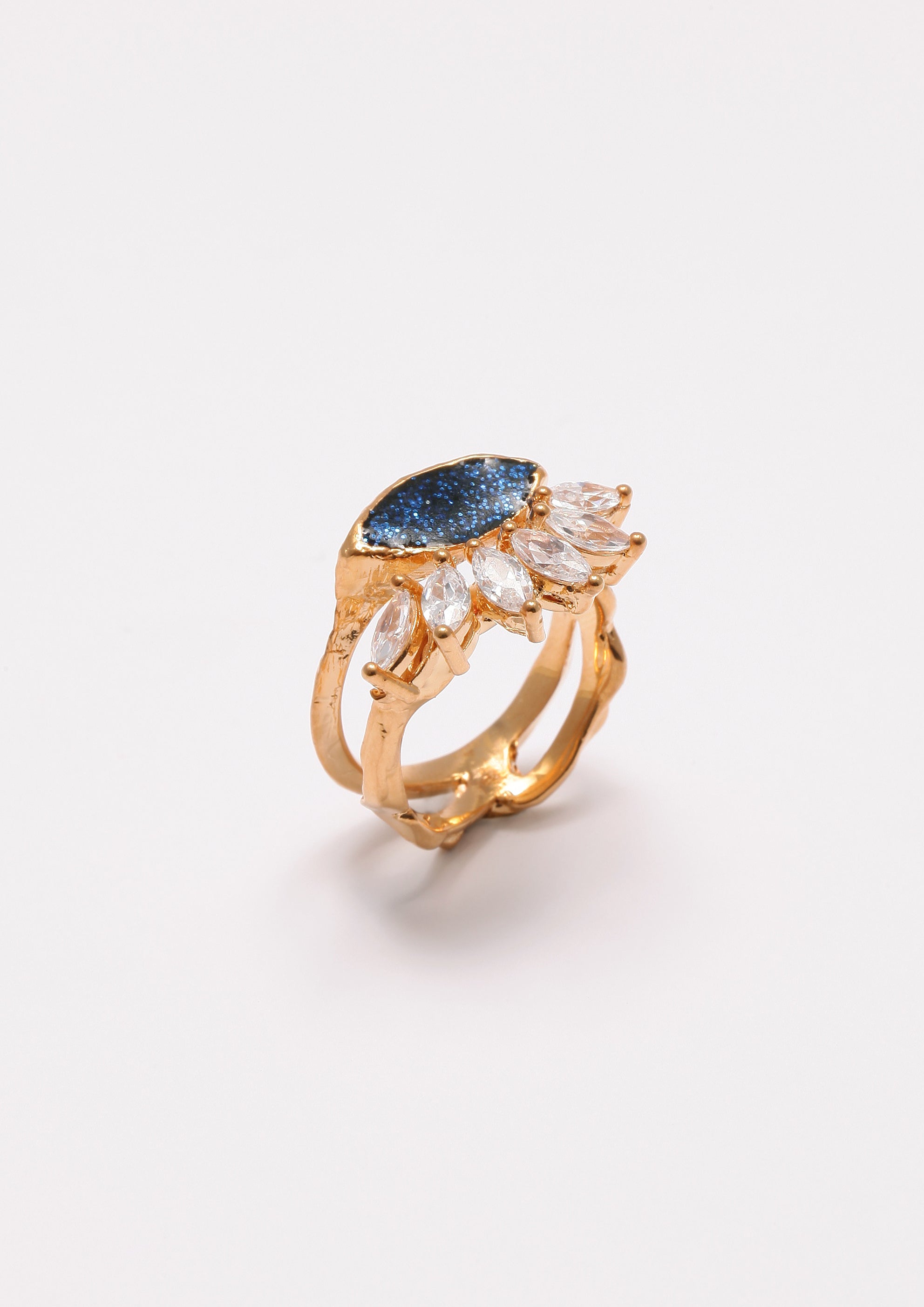 Voodoo Jewels Bold Shapes Blue Altea anello bronzo dorato blu