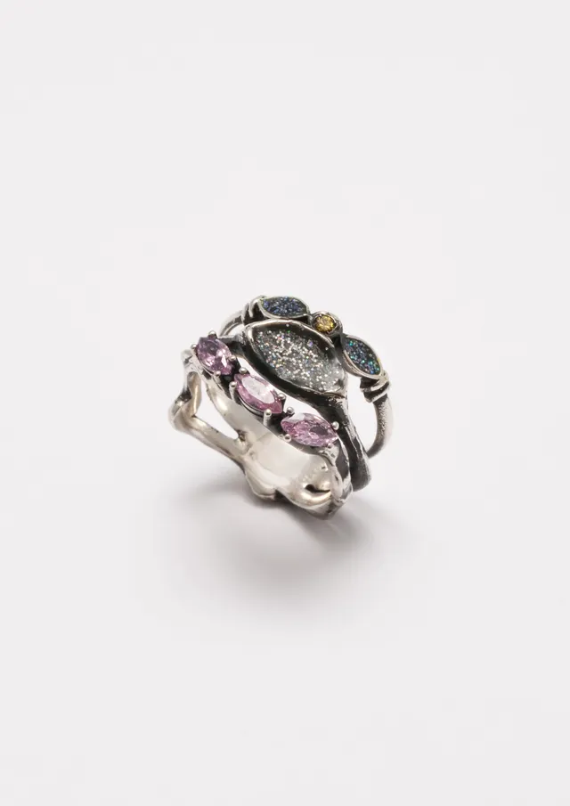 Voodoo Jewels Bold Shapes Cocos anello argento pietre navette