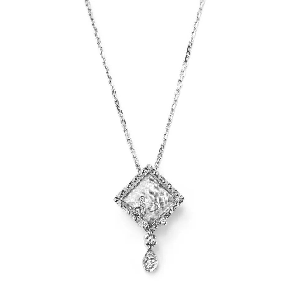 Noi Gioielli Ornato pendente oro bianco diamanti catena 42