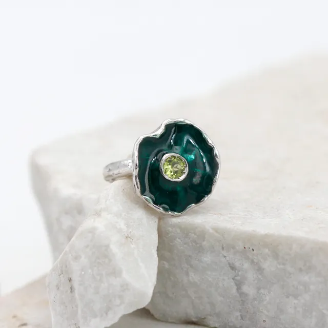 Anna Gioielli Winter Flower Medio Anello Argento Peridoto Verde