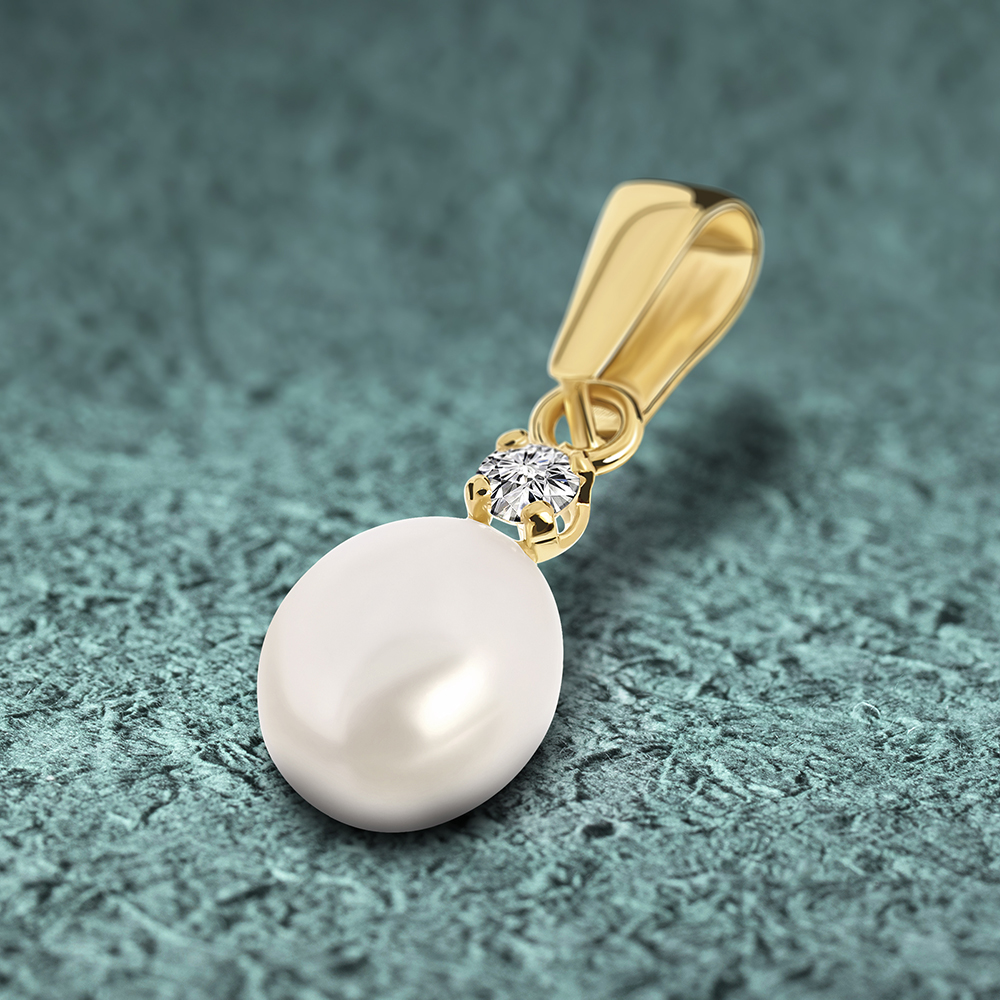 Miore Ciondolo Oro Giallo 14Kt Perla e Zirconia