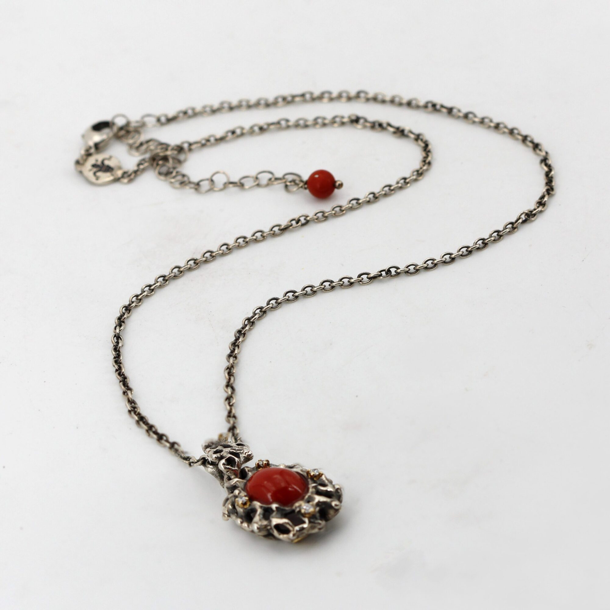 Anna Gioielli Marte Pendente Argento Corallo 5 Diamanti Oro