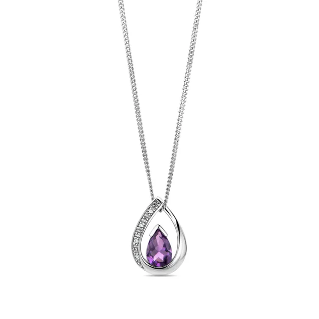 Miore Collana Oro Bianco Ametista 9Kt