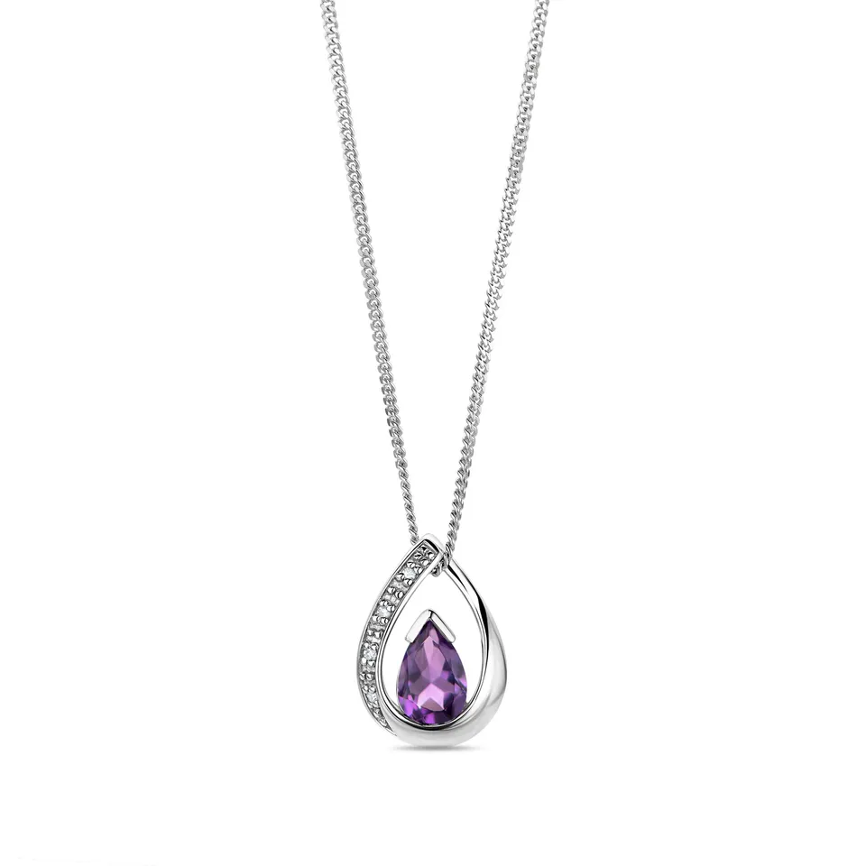 Miore Collana Oro Bianco Ametista 9Kt