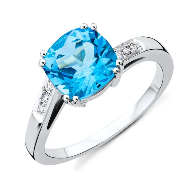 Miore Ring Anello Oro Bianco 9KT Topazio Blu