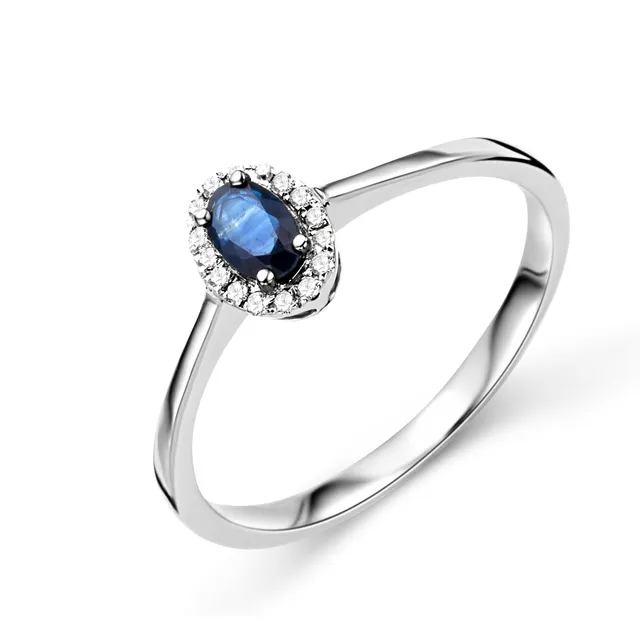 Miore Anello Oro Bianco 9Kt 375 Zaffiro Naturale