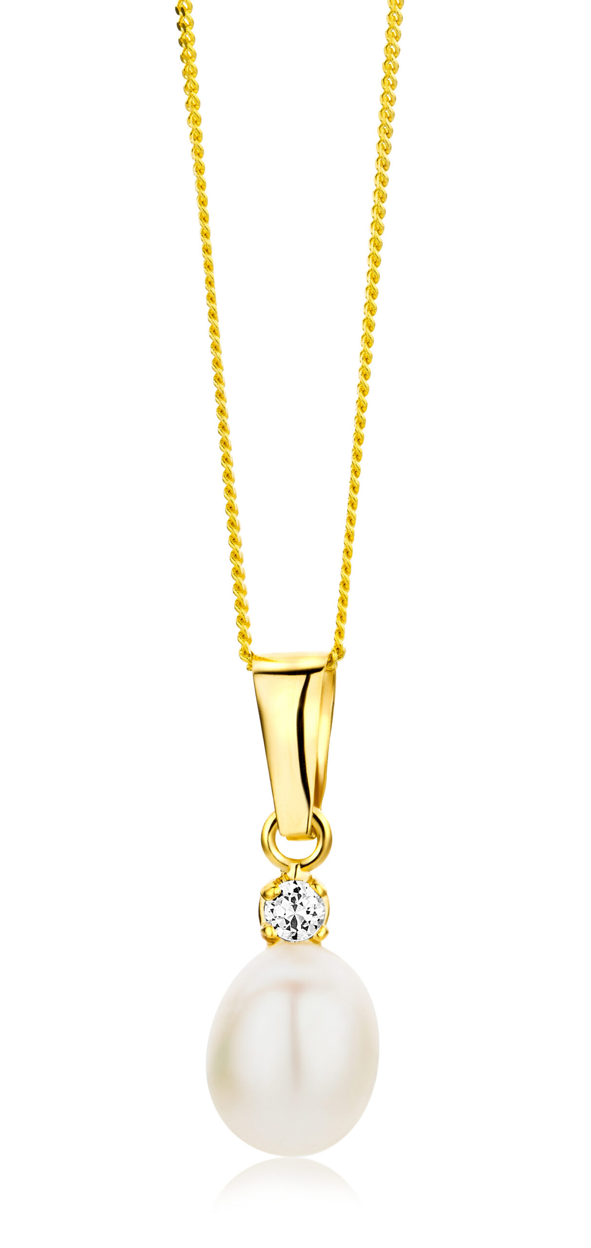 Miore Collana Perle Zirconia Oro Giallo 9Kt