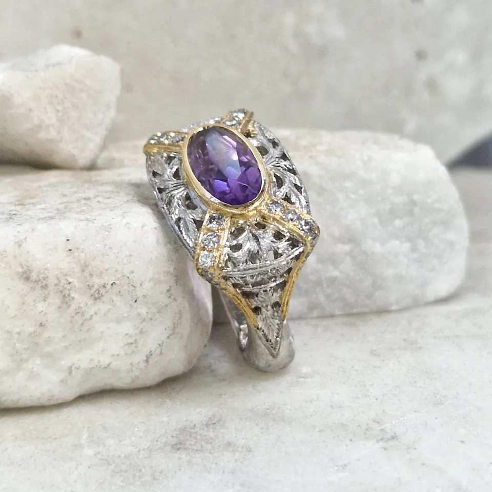 Anna Gioielli Jolly Jewels anello oro ametista diamanti grigi