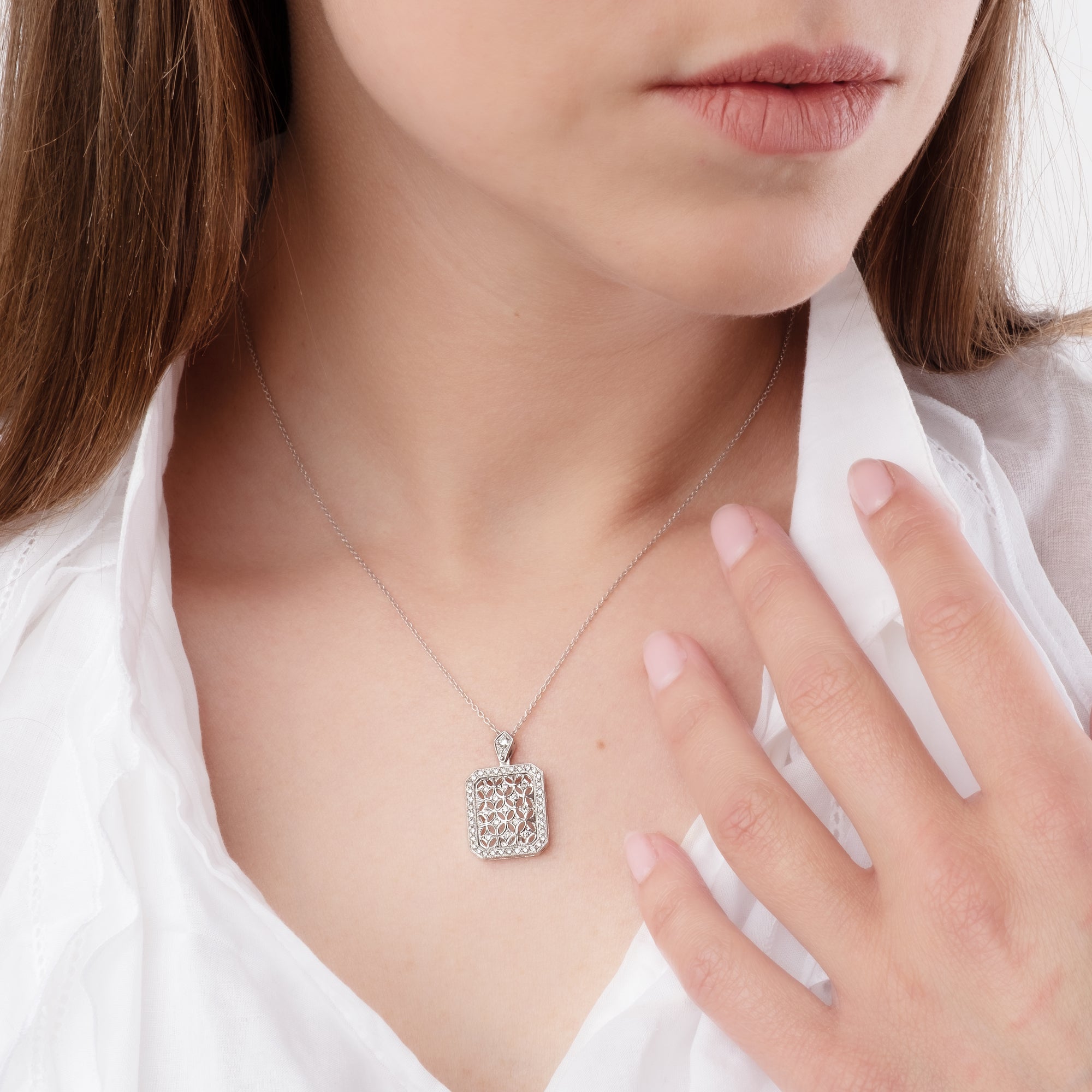 Noi Gioielli Ornato Pendente oro bianco 18k diamanti 0,38 ct