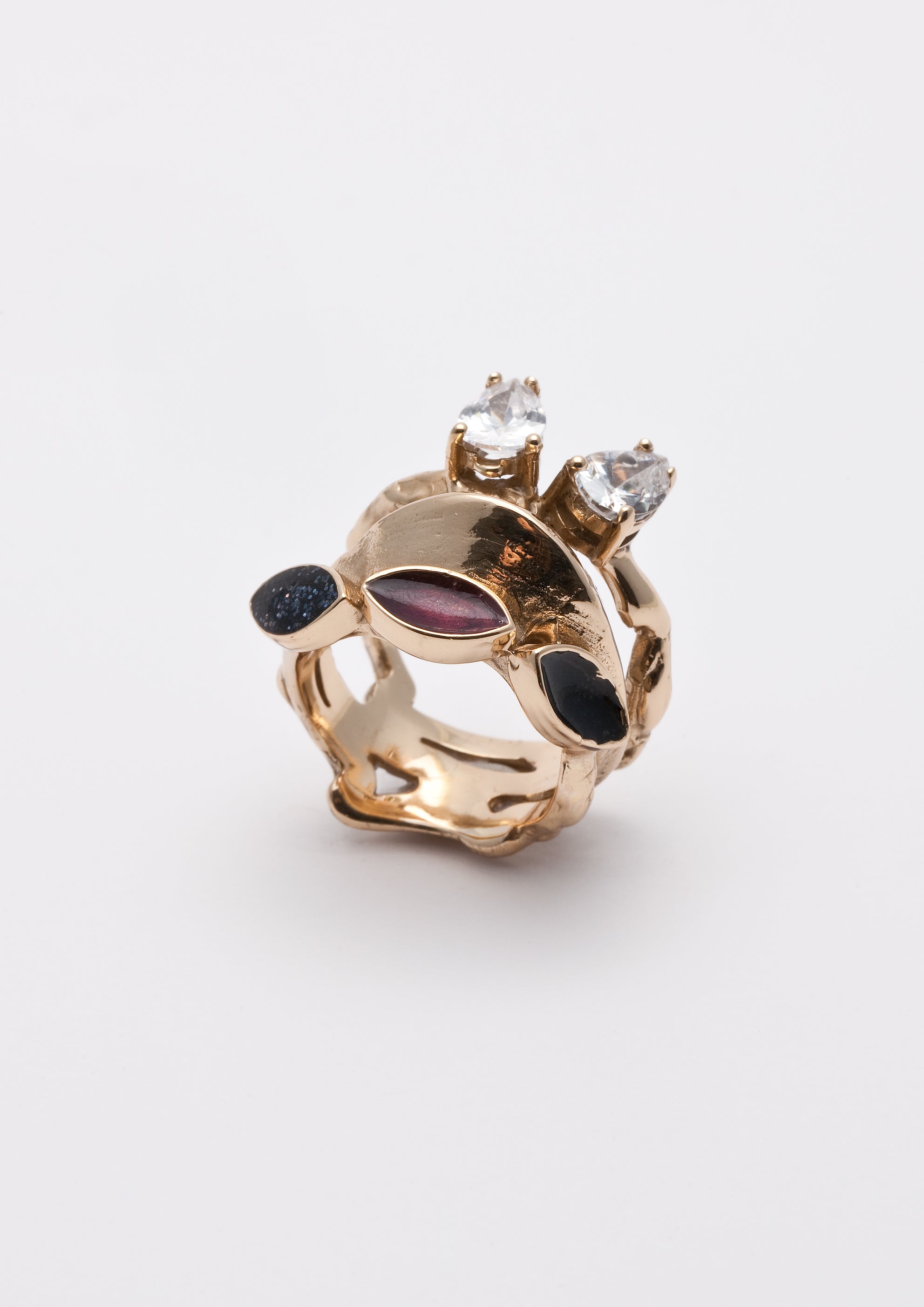 Voodoo Jewels Bold Shapes White Kalika Anello Bronzo Pietra Bianca