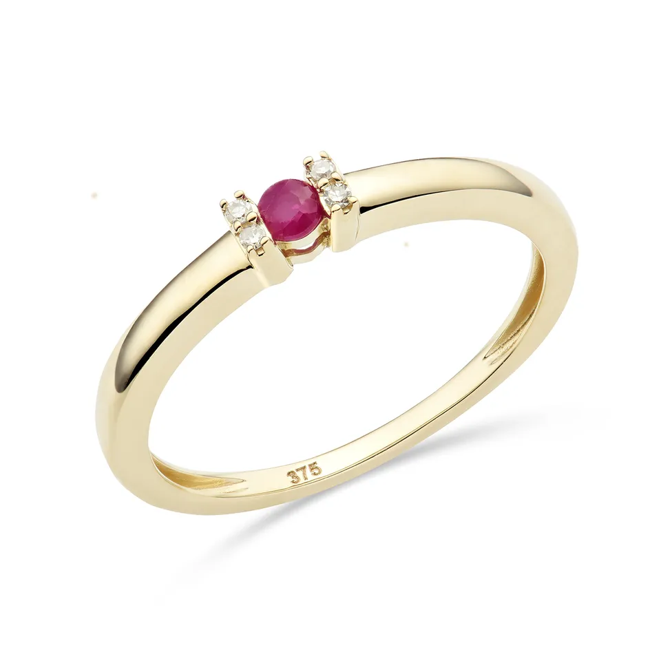 Miore Anello Oro Giallo 9Kt Rubino Naturale