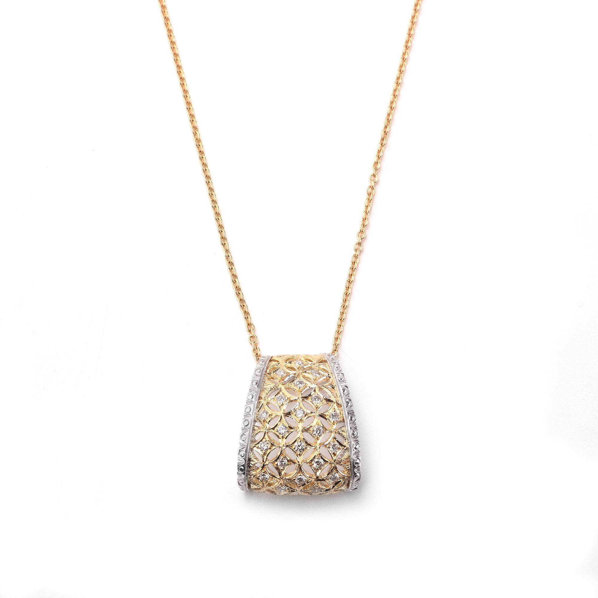 Noi Gioielli Ornato ciondolo oro 18kt bicolore diamanti 20 mm