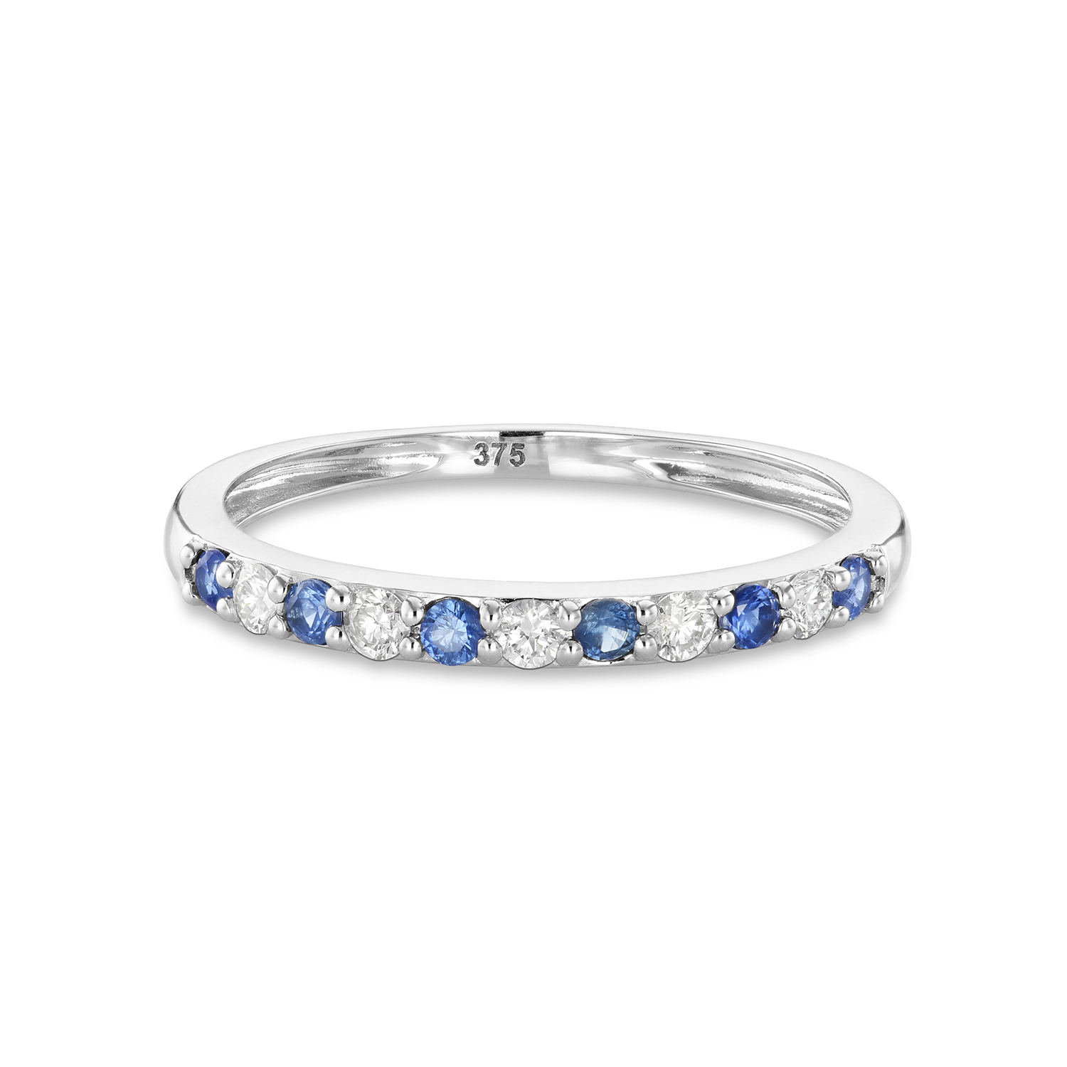 Miore Anello Oro Bianco 9Kt Zaffiro Naturale