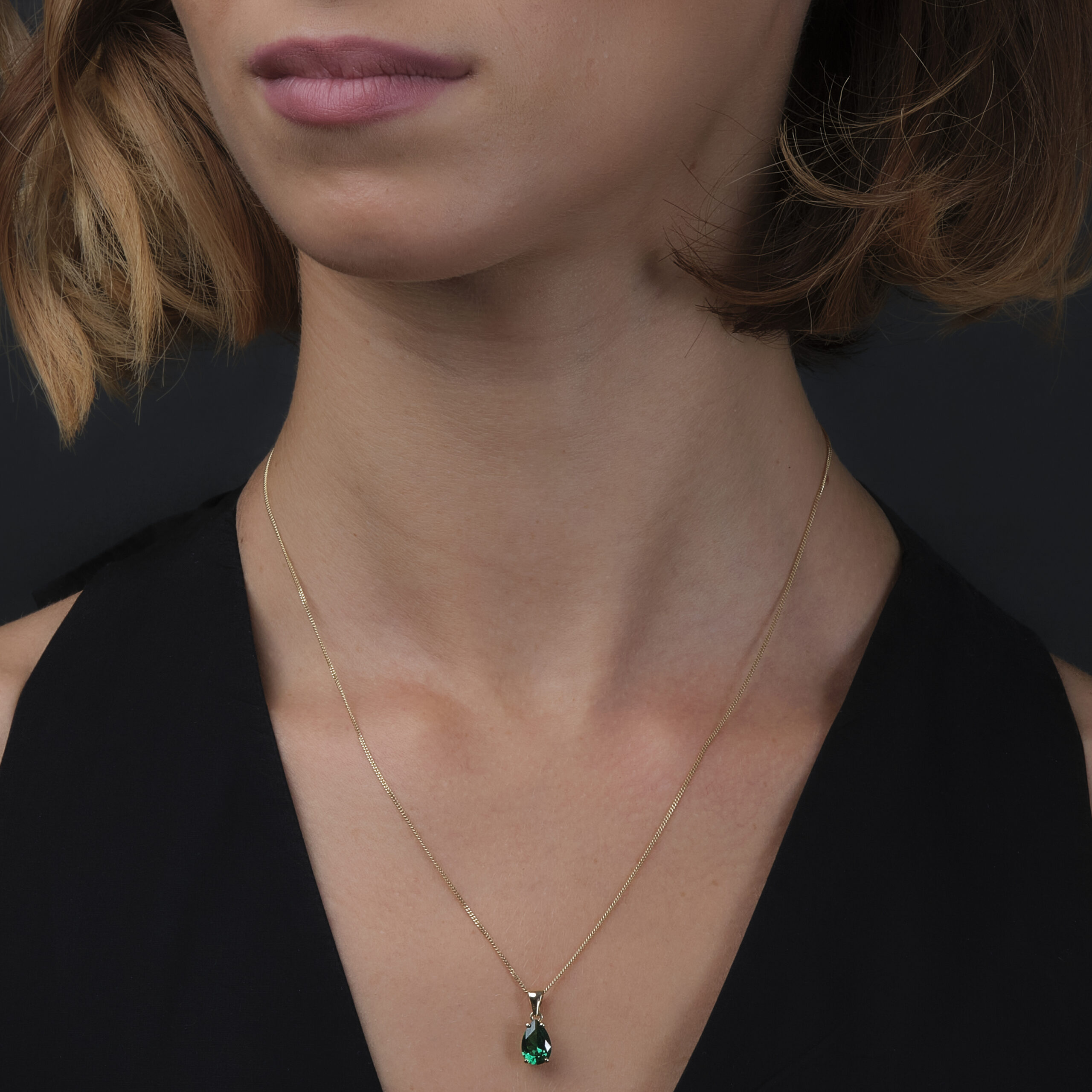 Miore Collana Oro Giallo 9Kt Smeraldo Creato