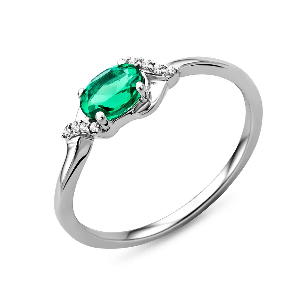 Miore Anello Oro Bianco 9Kt Smeraldo Creato