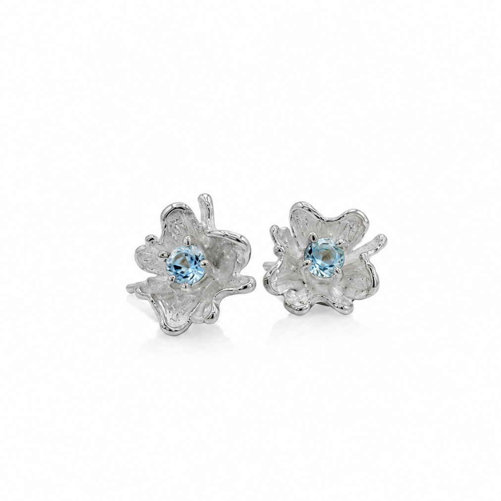 Anna Gioielli Orecchini Fiore Argento Topazio Blu 10 mm