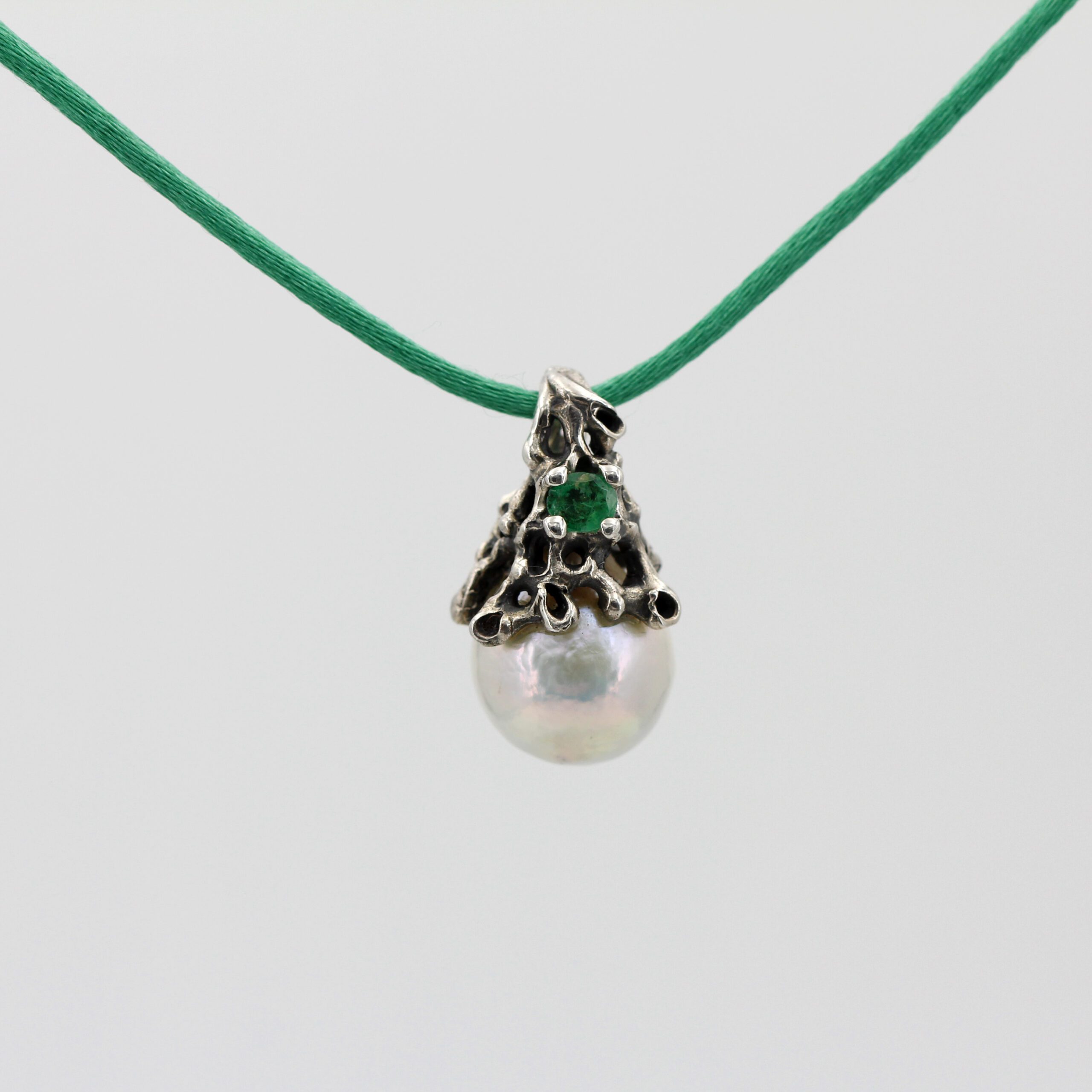 Anna Gioielli Collezione Marte pendente argento smeraldo perla 27 mm