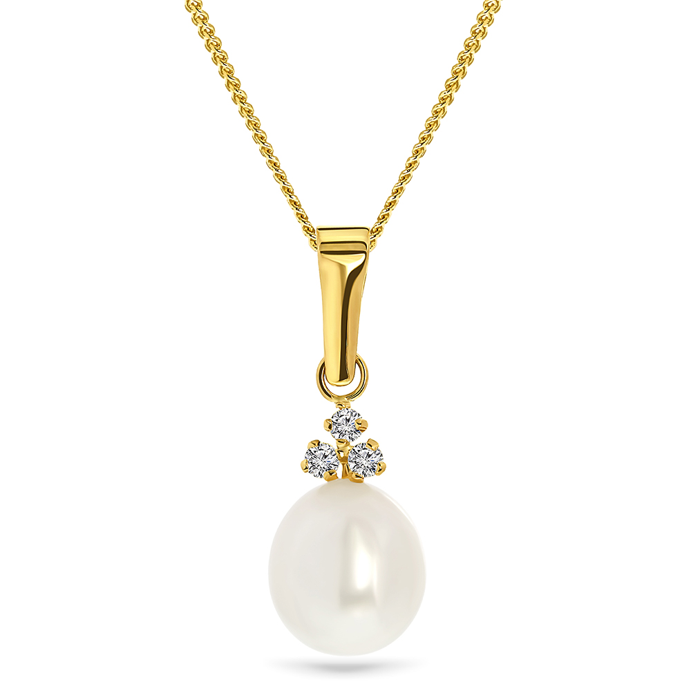 Miore Collana Oro Giallo 9Kt Perla Zirconia