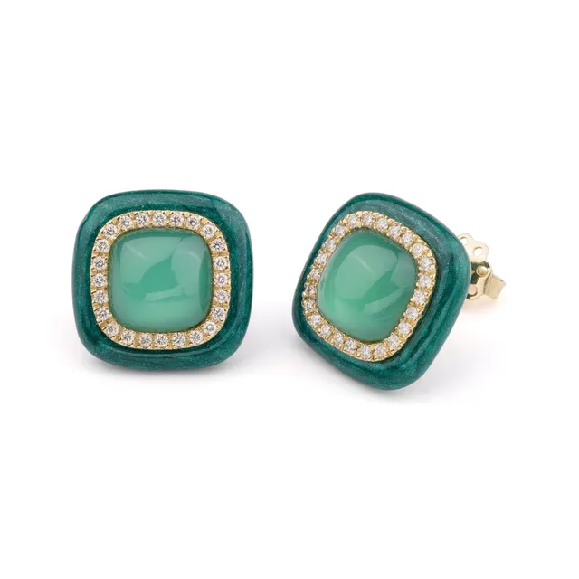Noi Gioielli Mistica Orecchini oro giallo smalto verde 0,40 ct