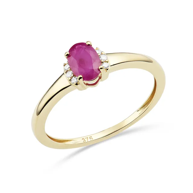 MIORE Ring Anello Oro Giallo 9KT Rubino Naturale