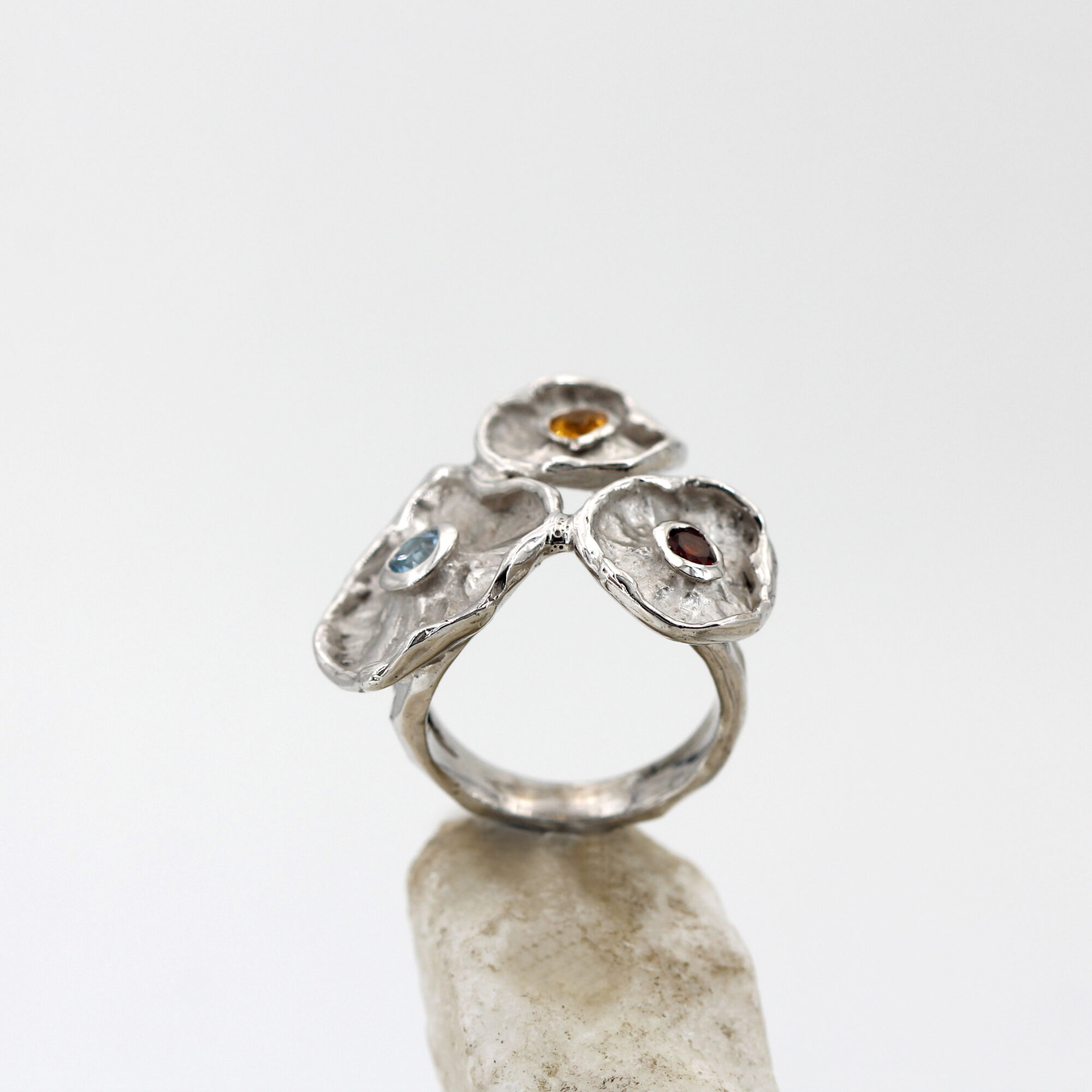 Anna Gioielli Winter Flower anello argento 925 tre fiori citrino