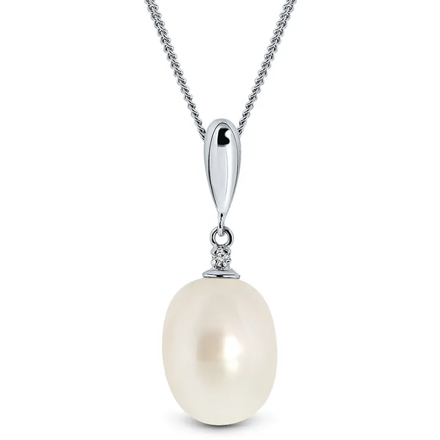 Miore Collana Oro Bianco 9Kt Perla d'Acqua Dolce