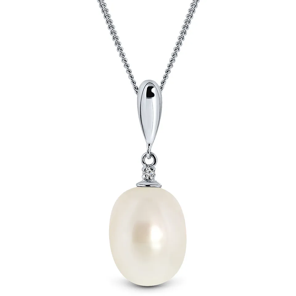 Miore Collana Oro Bianco 9Kt Perla d'Acqua Dolce