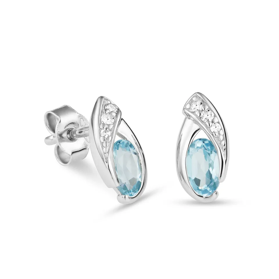 Miore Orecchini Oro Bianco 9KT Topazio Blu