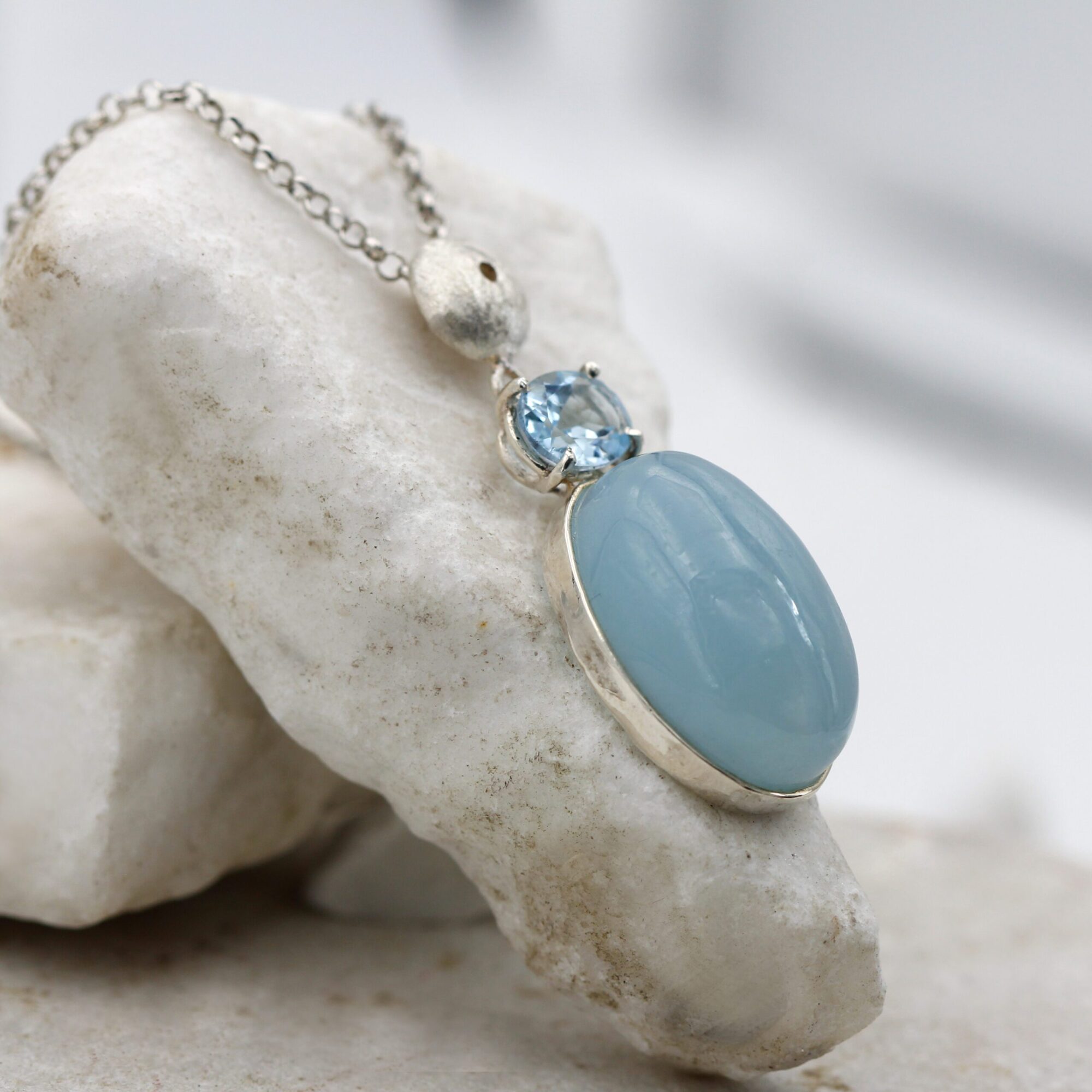 Anna Gioielli Pendente Argento Acquamarina Latte Topazio Blu 46 cm