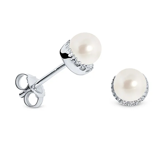 Miore Orecchini Oro Bianco 9Kt con Perla d'Acqua