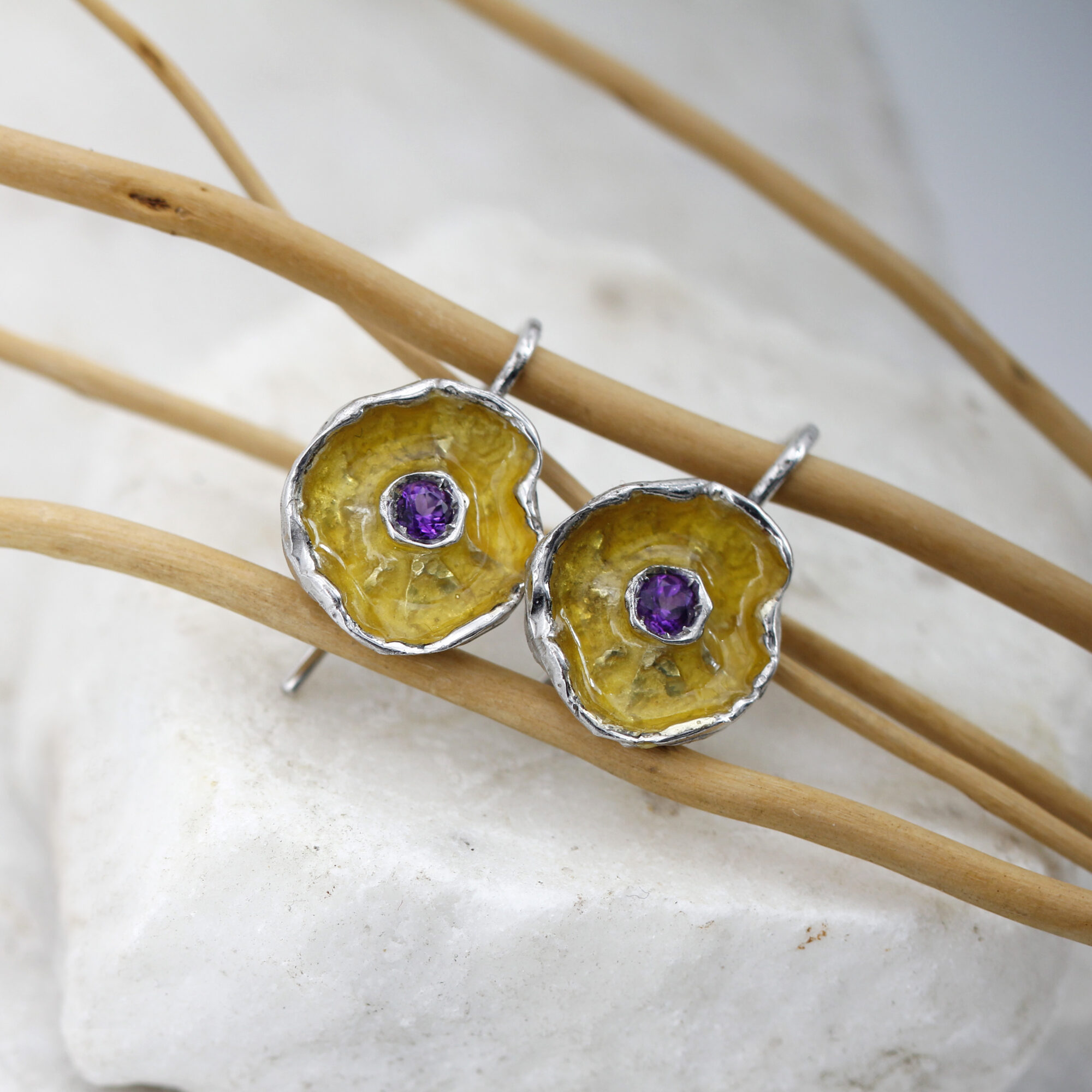 Anna Gioielli Winter Flower orecchini argento ametista giallo