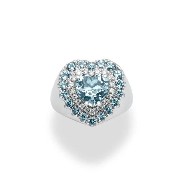 Polello Semipreziosi Anello Platino Acquamarina Cuore Diamanti