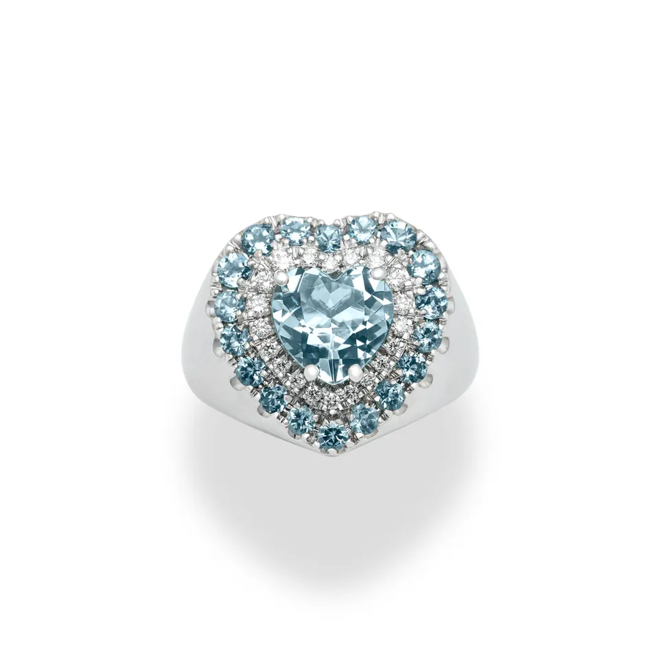 Polello Semipreziosi Anello Platino Acquamarina Cuore Diamanti